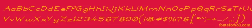 LlynfyrchFwyrrdynnSemibold-Schriftart – Orangefarbene Schriften auf rotem Hintergrund