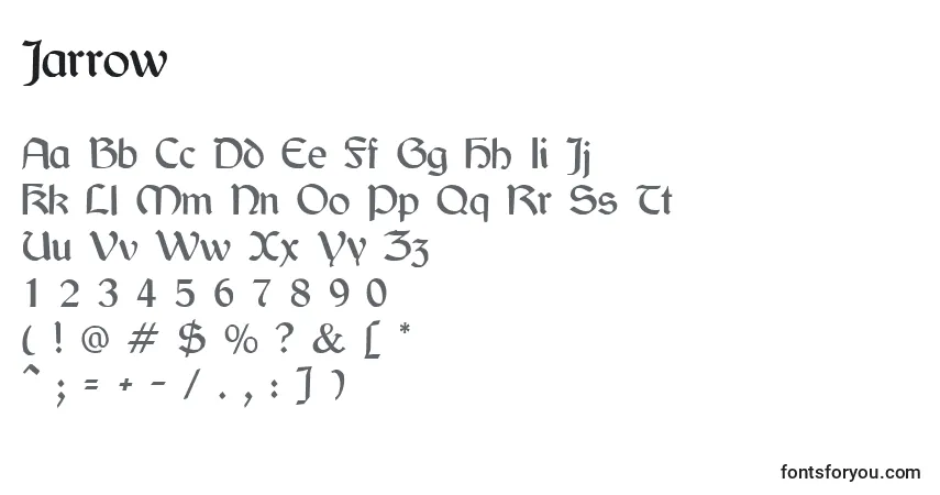 A fonte Jarrow – alfabeto, números, caracteres especiais