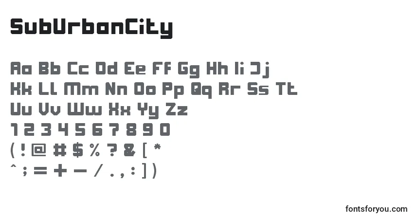 Czcionka SubUrbanCity – alfabet, cyfry, specjalne znaki