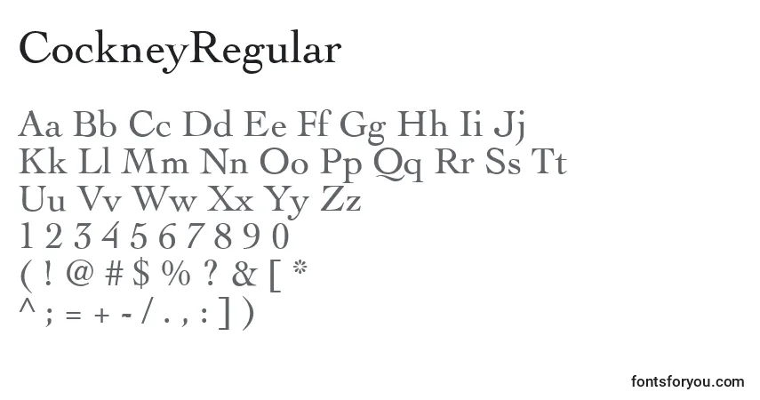 Czcionka CockneyRegular – alfabet, cyfry, specjalne znaki