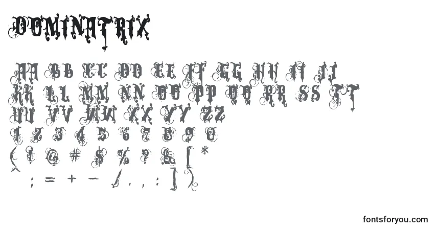 A fonte Dominatrix – alfabeto, números, caracteres especiais