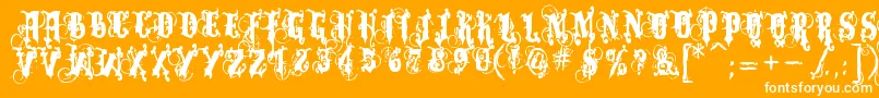 Dominatrix-Schriftart – Weiße Schriften auf orangefarbenem Hintergrund