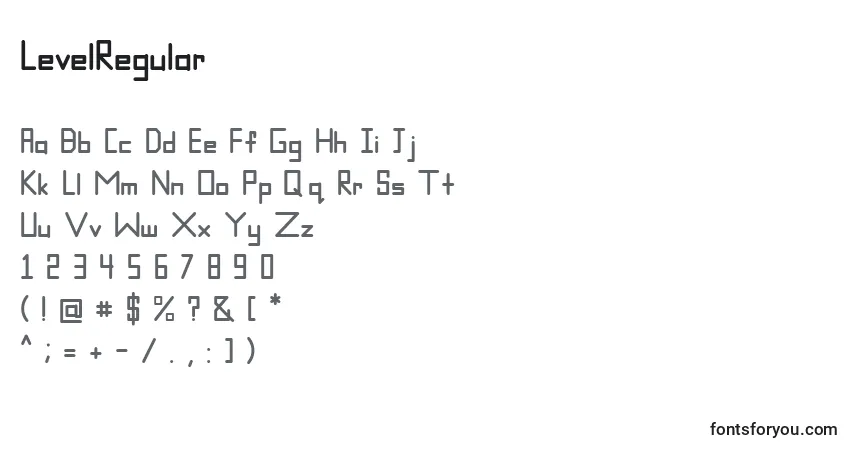 Czcionka LevelRegular – alfabet, cyfry, specjalne znaki