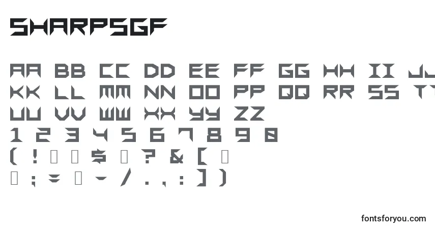 Czcionka Sharpsgf – alfabet, cyfry, specjalne znaki
