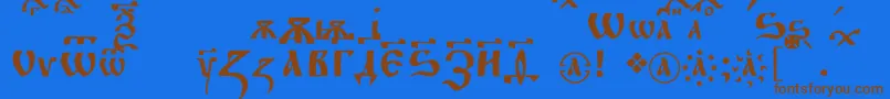 フォントFitachirchc – 茶色の文字が青い背景にあります。