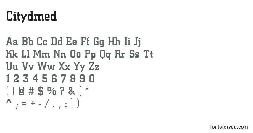 A fonte Citydmed – alfabeto, números, caracteres especiais