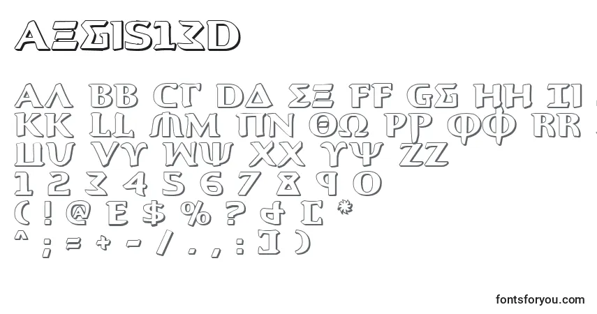 Шрифт Aegis13D – алфавит, цифры, специальные символы