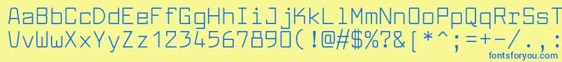フォントLarabiefontRg – 青い文字が黄色の背景にあります。