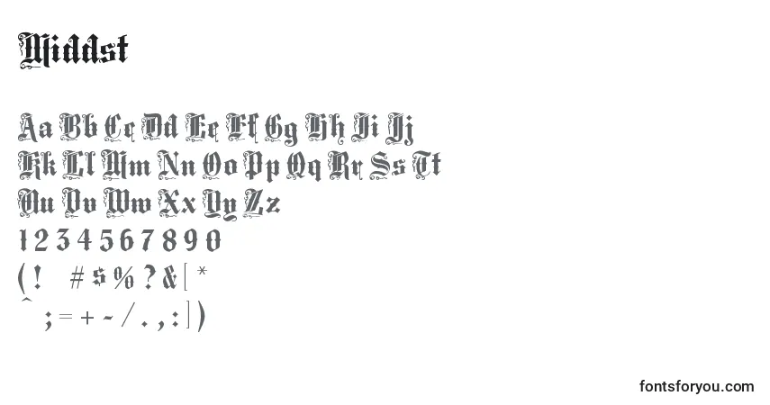 Czcionka Middst – alfabet, cyfry, specjalne znaki