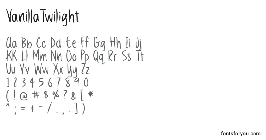A fonte VanillaTwilight – alfabeto, números, caracteres especiais