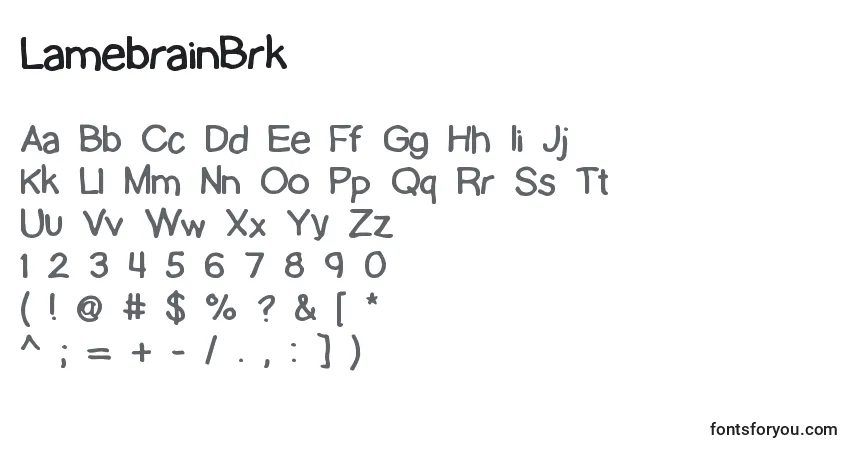 A fonte LamebrainBrk – alfabeto, números, caracteres especiais