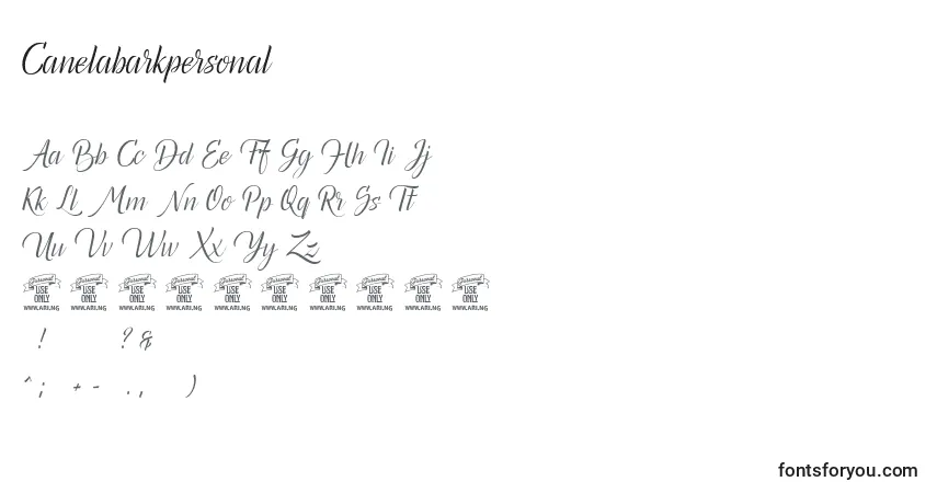 Schriftart Canelabarkpersonal – Alphabet, Zahlen, spezielle Symbole
