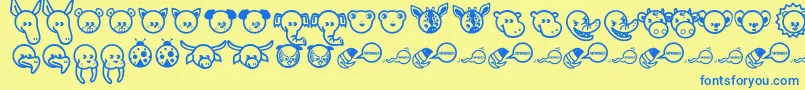 フォントGaranimals – 青い文字が黄色の背景にあります。