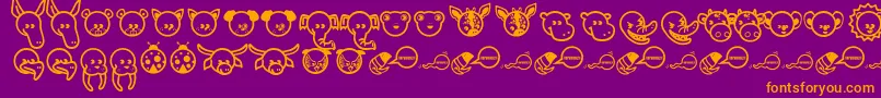 Garanimals-Schriftart – Orangefarbene Schriften auf violettem Hintergrund