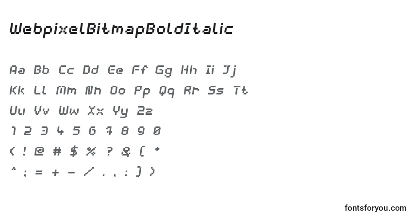 A fonte WebpixelBitmapBoldItalic – alfabeto, números, caracteres especiais