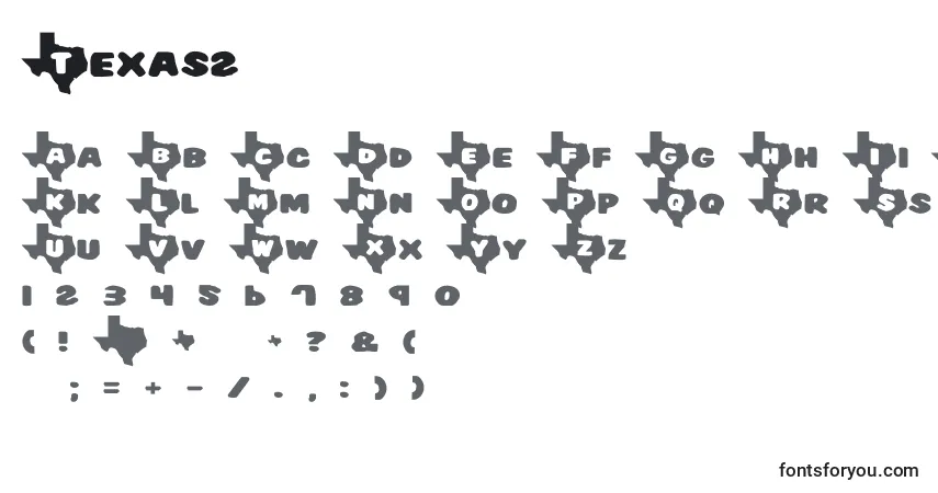 Czcionka Texas2 – alfabet, cyfry, specjalne znaki