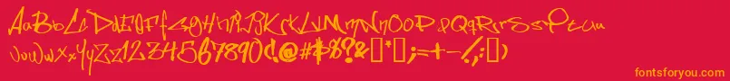 フォントSomesss – 赤い背景にオレンジの文字