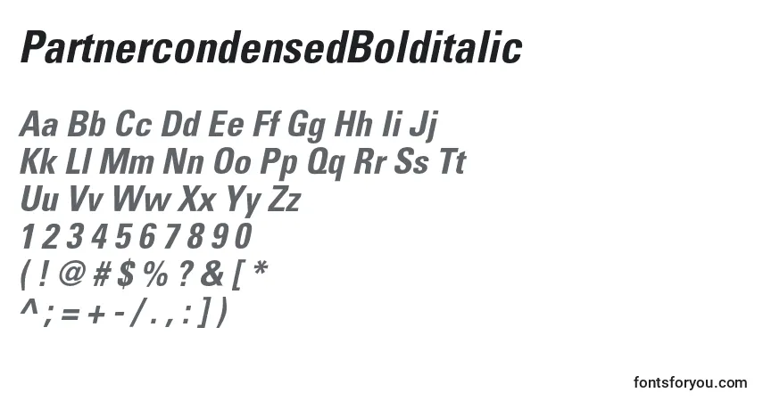 A fonte PartnercondensedBolditalic – alfabeto, números, caracteres especiais
