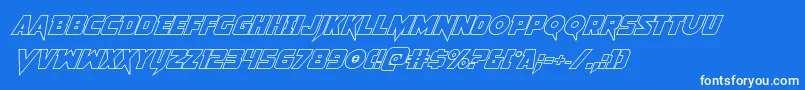 Pistoleeroutital2-Schriftart – Weiße Schriften auf blauem Hintergrund
