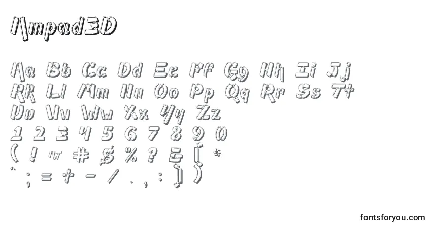 A fonte Ampad3D – alfabeto, números, caracteres especiais