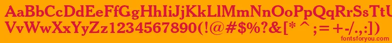 CheltenhamBoldBt-Schriftart – Rote Schriften auf orangefarbenem Hintergrund