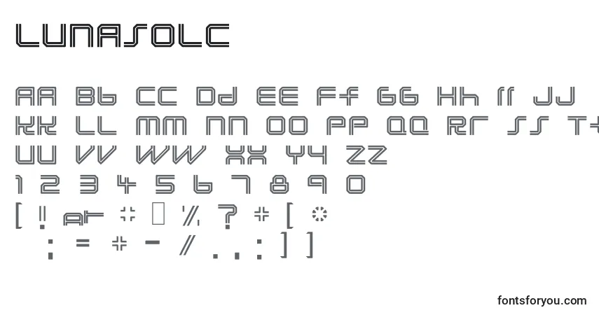 Czcionka Lunasolc – alfabet, cyfry, specjalne znaki