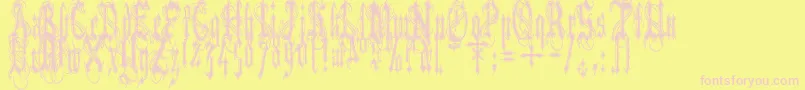 VladTepesIiVladsDad-fontti – vaaleanpunaiset fontit keltaisella taustalla