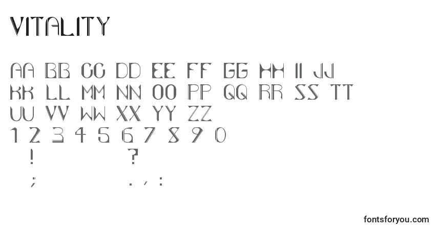 Czcionka Vitality – alfabet, cyfry, specjalne znaki