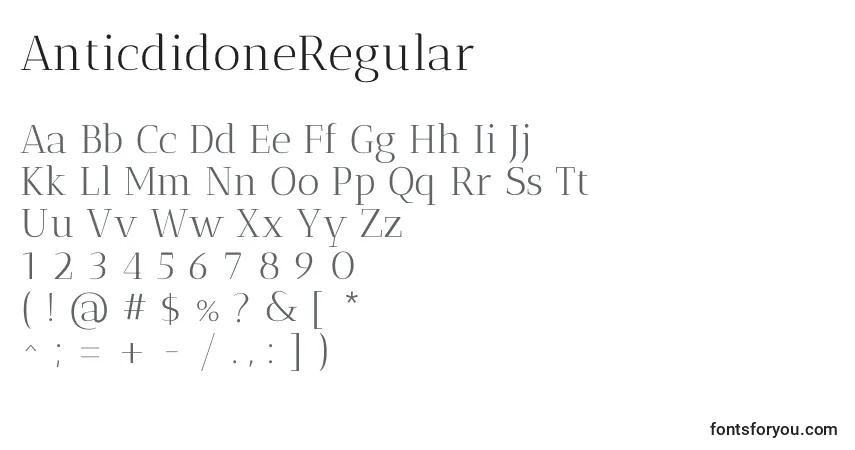 Шрифт AnticdidoneRegular – алфавит, цифры, специальные символы