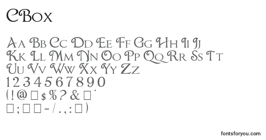 Czcionka CBox – alfabet, cyfry, specjalne znaki