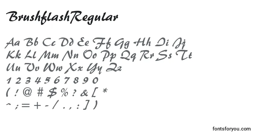 Czcionka BrushflashRegular – alfabet, cyfry, specjalne znaki