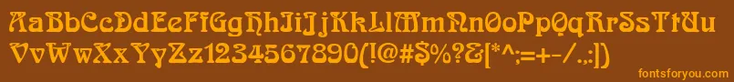 フォントArnoldboecklinExtrabold – オレンジ色の文字が茶色の背景にあります。