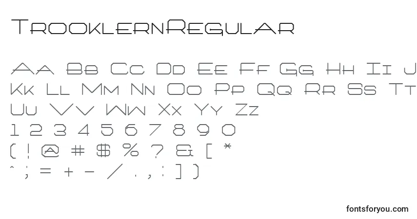 A fonte TrooklernRegular – alfabeto, números, caracteres especiais