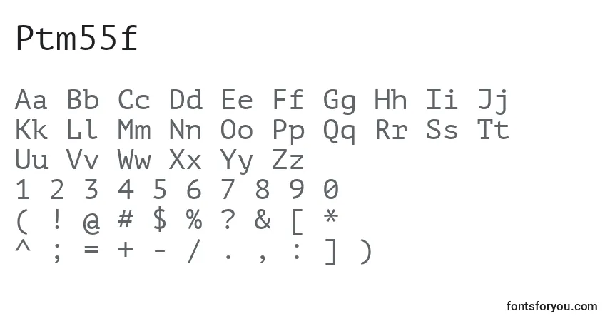 A fonte Ptm55f – alfabeto, números, caracteres especiais