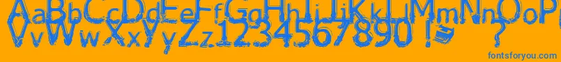 Lhabia-Schriftart – Blaue Schriften auf orangefarbenem Hintergrund