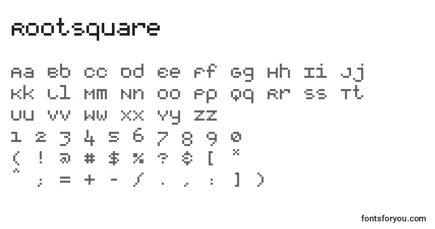 A fonte Rootsquare – alfabeto, números, caracteres especiais