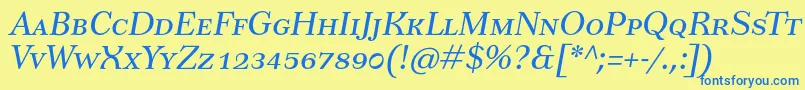 Saiba mais sobre a fonte TusarscItalic Fonte TusarscItalic – fontes azuis em um fundo amarelo
