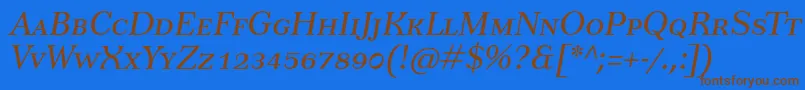 フォントTusarscItalic – 茶色の文字が青い背景にあります。