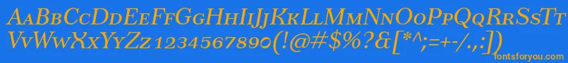 Weitere Informationen zur TusarscItalic-Schriftart TusarscItalic-Schriftart – Orangefarbene Schriften auf blauem Hintergrund