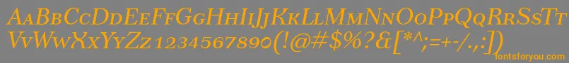 TusarscItalicフォントについての詳細 フォントTusarscItalic – オレンジの文字は灰色の背景にあります。