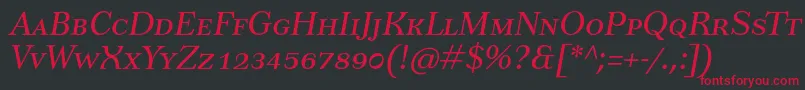 フォントTusarscItalic – 黒い背景に赤い文字