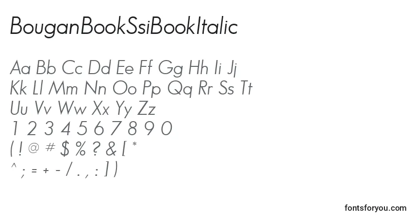 Czcionka BouganBookSsiBookItalic – alfabet, cyfry, specjalne znaki