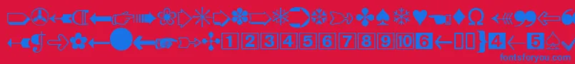 DatasymddbNormal-Schriftart – Blaue Schriften auf rotem Hintergrund