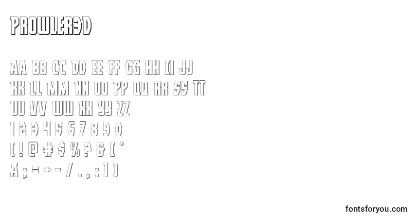 Czcionka Prowler3D – alfabet, cyfry, specjalne znaki