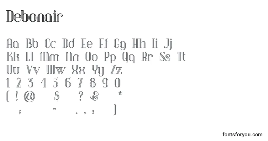 Czcionka Debonair – alfabet, cyfry, specjalne znaki
