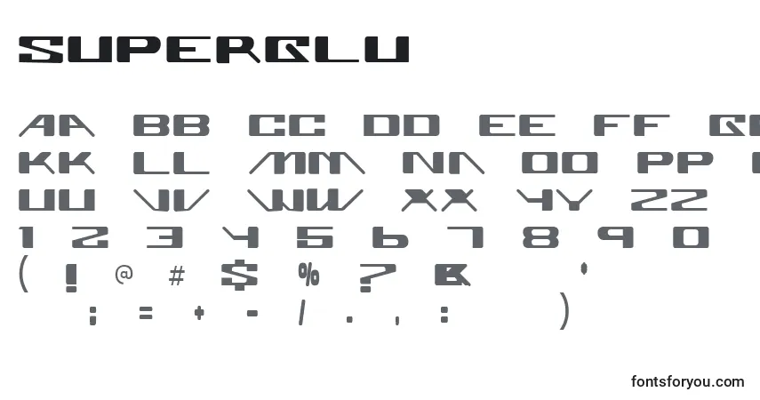 Schriftart Superglu – Alphabet, Zahlen, spezielle Symbole