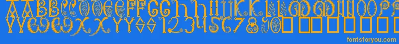 AngloSaxon8thC.-Schriftart – Orangefarbene Schriften auf blauem Hintergrund