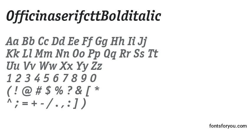 Шрифт OfficinaserifcttBolditalic – алфавит, цифры, специальные символы