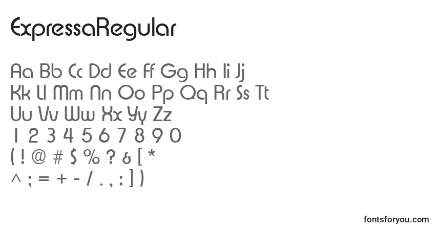 Czcionka ExpressaRegular – alfabet, cyfry, specjalne znaki