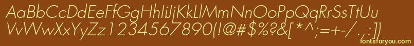 FavoritlightcItalic-fontti – keltaiset fontit ruskealla taustalla